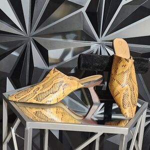 Sam Edelman Yellow Snake Print Mules